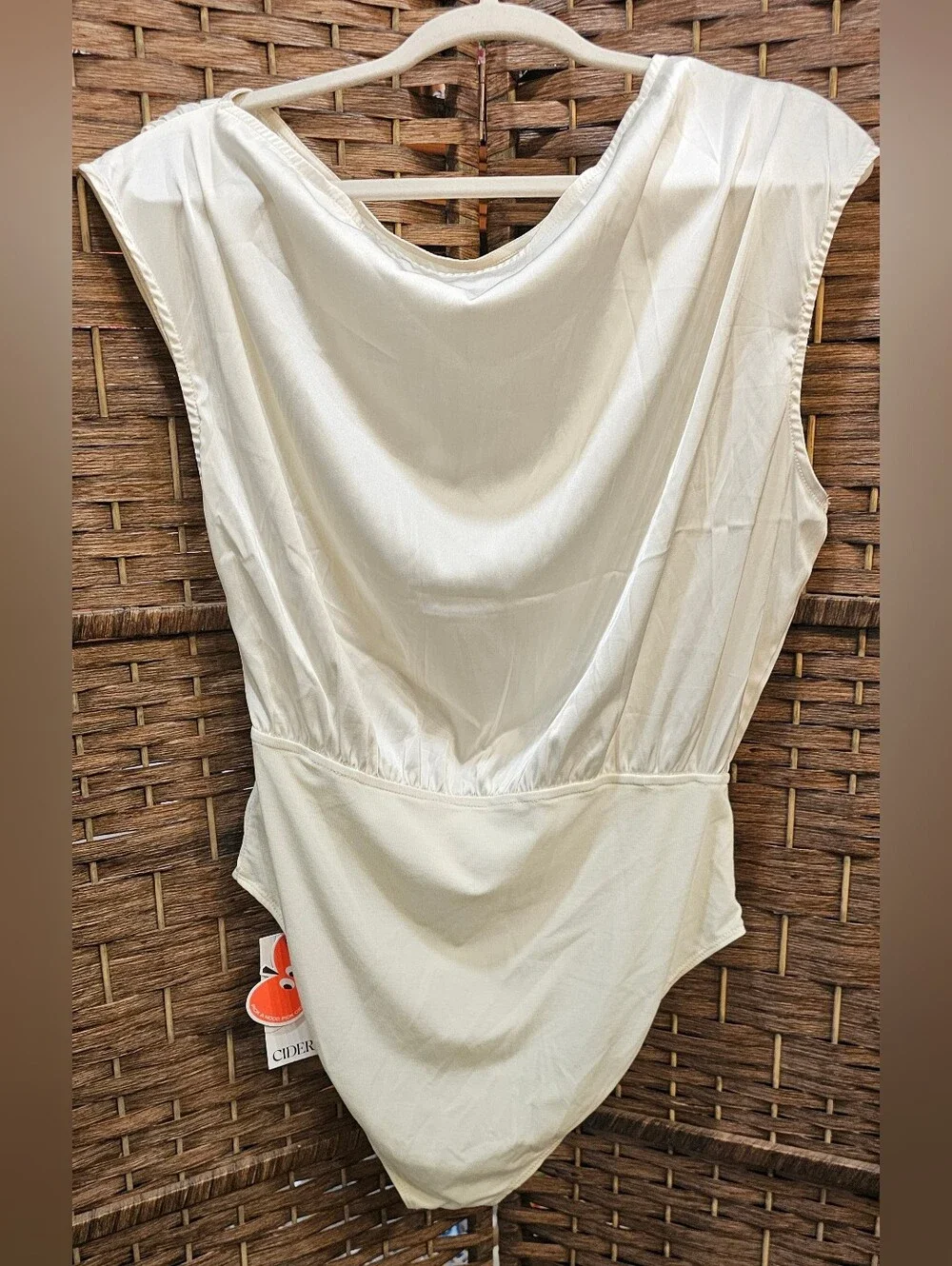 Cider Cream Satin Drape V-Neck Bandeau Bodysuit